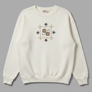 Logix Vintage Style Embroidered Butterfly Floral Ribbed Sweatshirt Women's Large